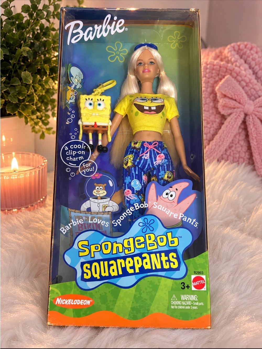 Barbie Blonde Doll with Yellow SpongeBob Top & Blue Skirt